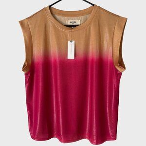 Porridge By Anthropologie Ombre Shimmer Knit Muscle Tee Pink Women's Medium New
